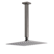 Gun Metal Square 10" Rainfall Shower Head 300mm Ceiling Dropper Arm Bath Set WELS V1233-A502300GMKSS110GM