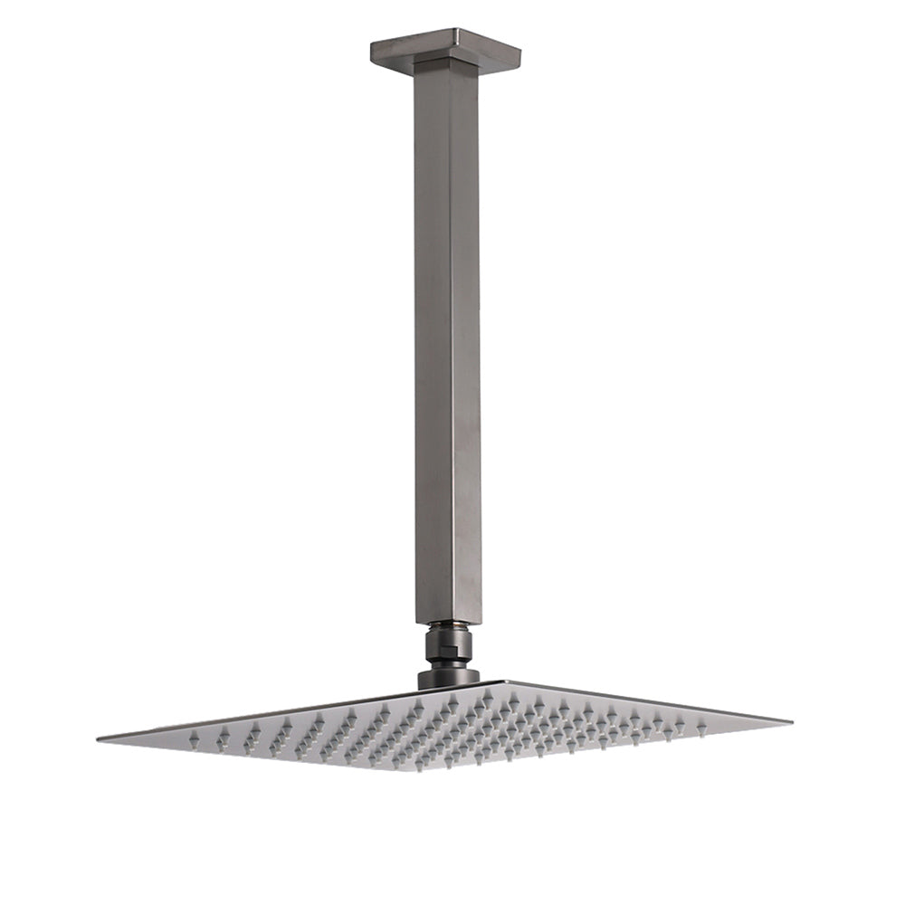 Gun Metal Square 10" Rainfall Shower Head 300mm Ceiling Dropper Arm Bath Set WELS V1233-A502300GMKSS110GM