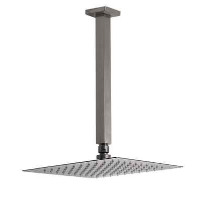 Gun Metal Square 10" Rainfall Shower Head 300mm Ceiling Dropper Arm Bath Set WELS V1233-A502300GMKSS110GM