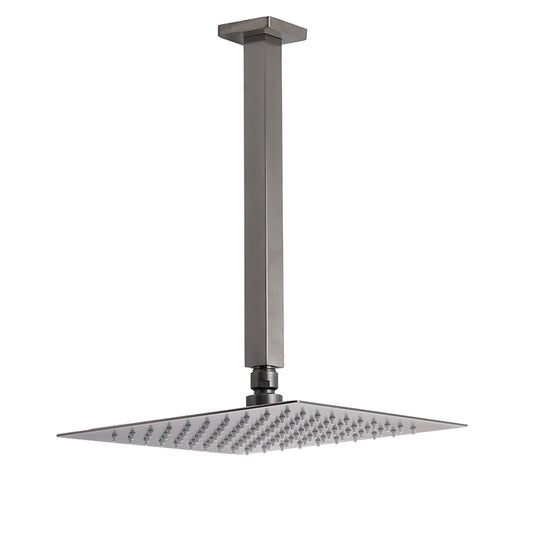 Gun Metal Square 10" Rainfall Shower Head 300mm Ceiling Dropper Arm Bath Set WELS V1233-A502300GMKSS110GM