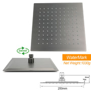 Gun Metal Square 10" Rainfall Shower Head 300mm Ceiling Dropper Arm Bath Set WELS V1233-A502300GMKSS110GM