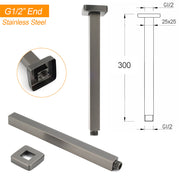 Gun Metal Square 10" Rainfall Shower Head 300mm Ceiling Dropper Arm Bath Set WELS V1233-A502300GMKSS110GM