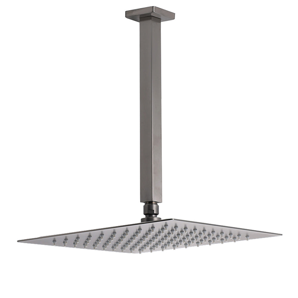 Gun Metal Square 12" Rainfall Shower Head 300mm Ceiling Dropper Arm Bath Set WELS V1233-A502300GMKSS112GM