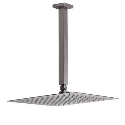 Gun Metal Square 12" Rainfall Shower Head 300mm Ceiling Dropper Arm Bath Set WELS V1233-A502300GMKSS112GM
