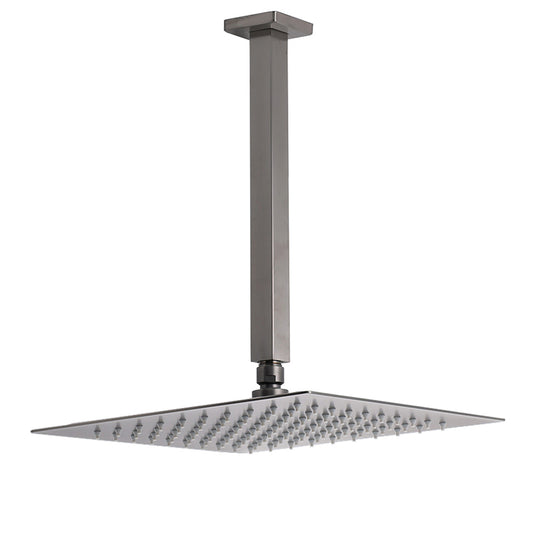 Gun Metal Square 12" Rainfall Shower Head 300mm Ceiling Dropper Arm Bath Set WELS V1233-A502300GMKSS112GM