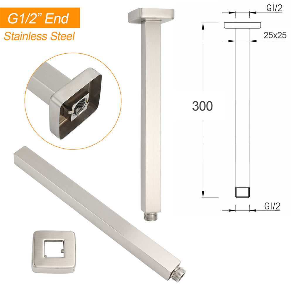 Shower Component 30cm Long Ceiling Extension Dropper Arm Brass Brushed Nickel Square V1233-A502300N2