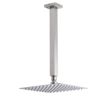 Brushed Nickel Square 8" Rain Shower Head 300mm Brass Ceiling Dropper Arm Set V1233-A502300NKSS108N