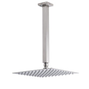 Brushed Nickel Square 10" Rain Shower Head 300mm Brass Ceiling Dropper Arm Set V1233-A502300NKSS110N