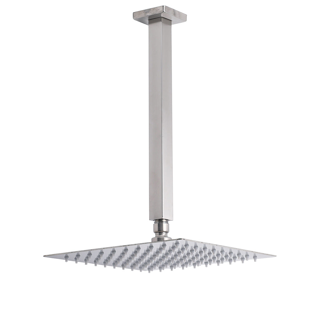 Brushed Nickel Square 10" Rain Shower Head 300mm Brass Ceiling Dropper Arm Set V1233-A502300NKSS110N