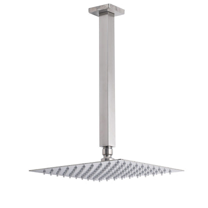Brushed Nickel Square 10" Rain Shower Head 300mm Brass Ceiling Dropper Arm Set V1233-A502300NKSS110N