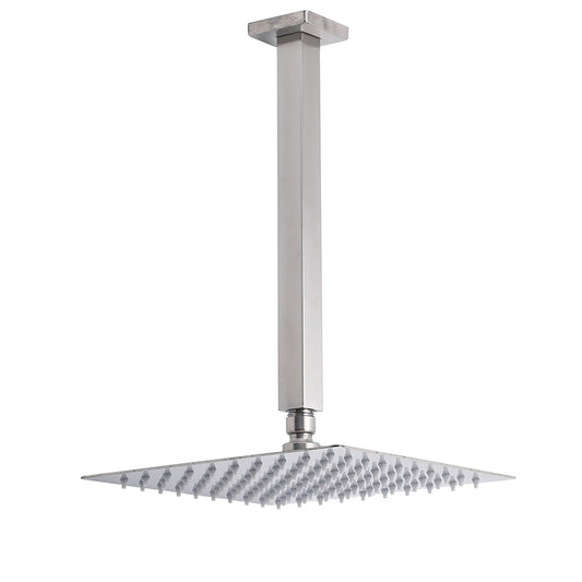 Brushed Nickel Square 10" Rain Shower Head 300mm Brass Ceiling Dropper Arm Set V1233-A502300NKSS110N