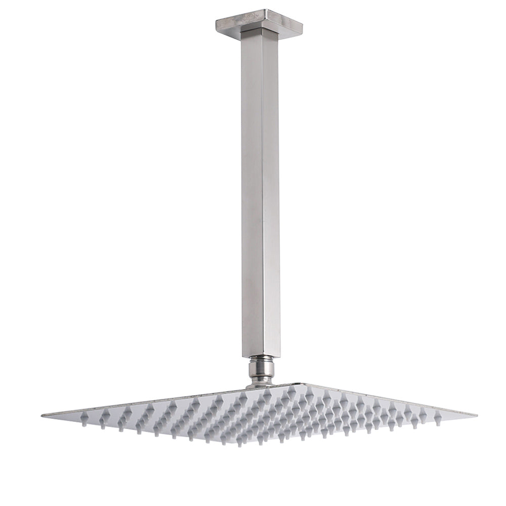 Brushed Nickel Square 12" Rain Shower Head 300mm Brass Ceiling Dropper Arm Set V1233-A502300NKSS112N