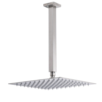 Brushed Nickel Square 12" Rain Shower Head 300mm Brass Ceiling Dropper Arm Set V1233-A502300NKSS112N