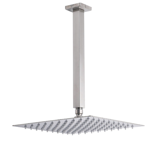 Brushed Nickel Square 12" Rain Shower Head 300mm Brass Ceiling Dropper Arm Set V1233-A502300NKSS112N