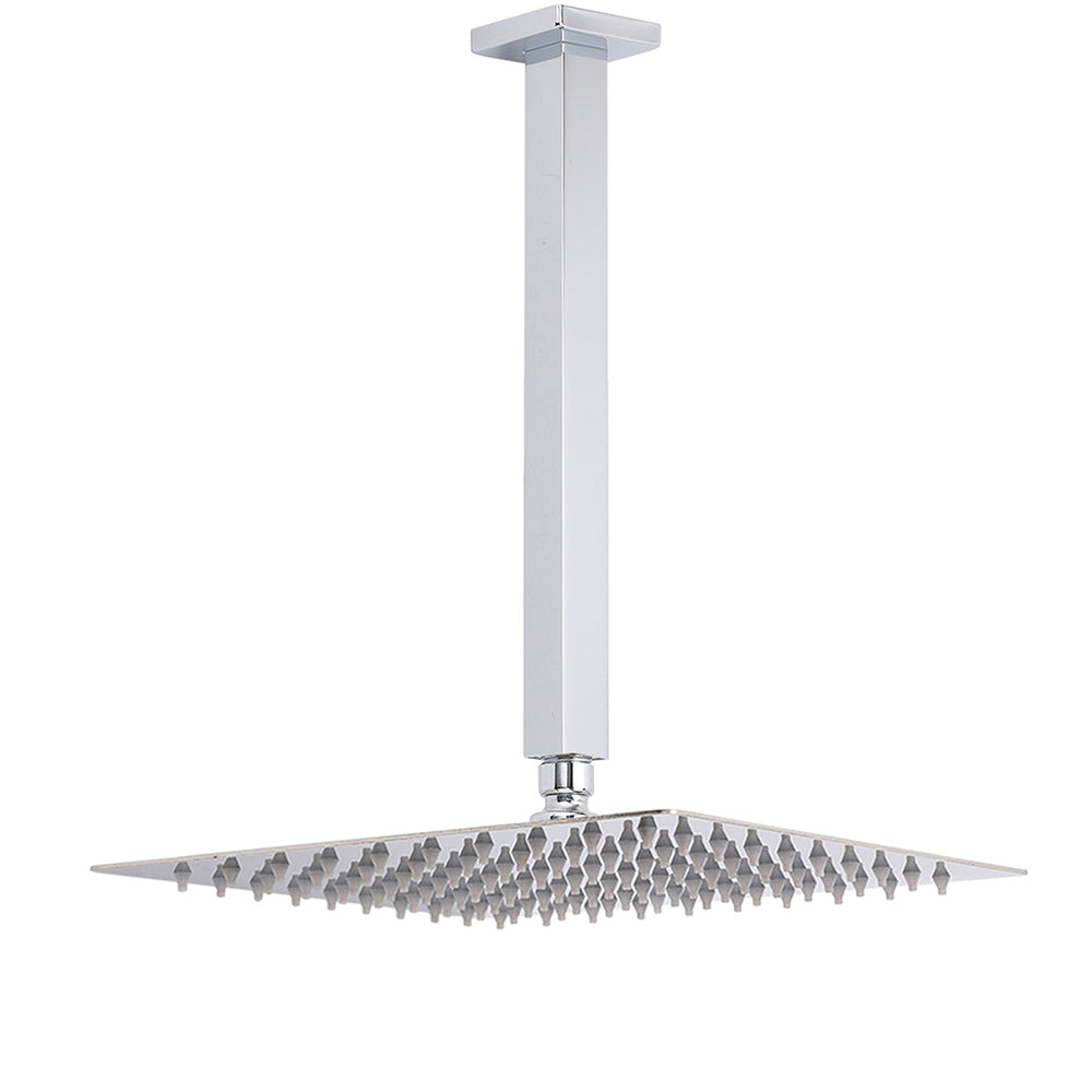 WELS 12" Rainfall Shower Head 300mm Ceiling Dropper Extension Arm Chrome Square Set V1233-A502F300KSS112