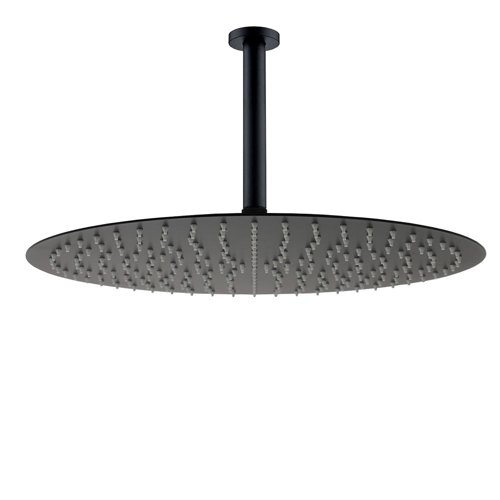 Matt Black Round 16" Extra Large Rain Shower Head 300mm Ceiling Dropper Arm Set V1233-A511300BKSR116B