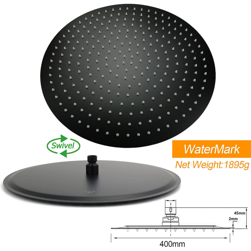 Matt Black Round 16" Extra Large Rain Shower Head 300mm Ceiling Dropper Arm Set V1233-A511300BKSR116B