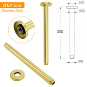 Brushed Gold Round 30cm Brass Shower Ceiling Extension Dropper Arm Bathroom Component V1233-A511300G2