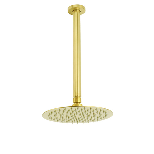 Brushed Gold 8" Round Thin Shower Rain Head 300mm Ceiling Dropper Arm Bath Set V1233-A511300GKSR108G