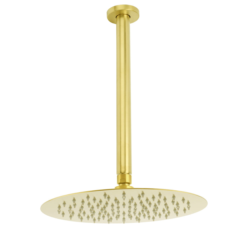 WELS 10" Round Stainless Steel Shower Head Extension Ceiling Arm Set Brushed Gold V1233-A511300GKSR110G