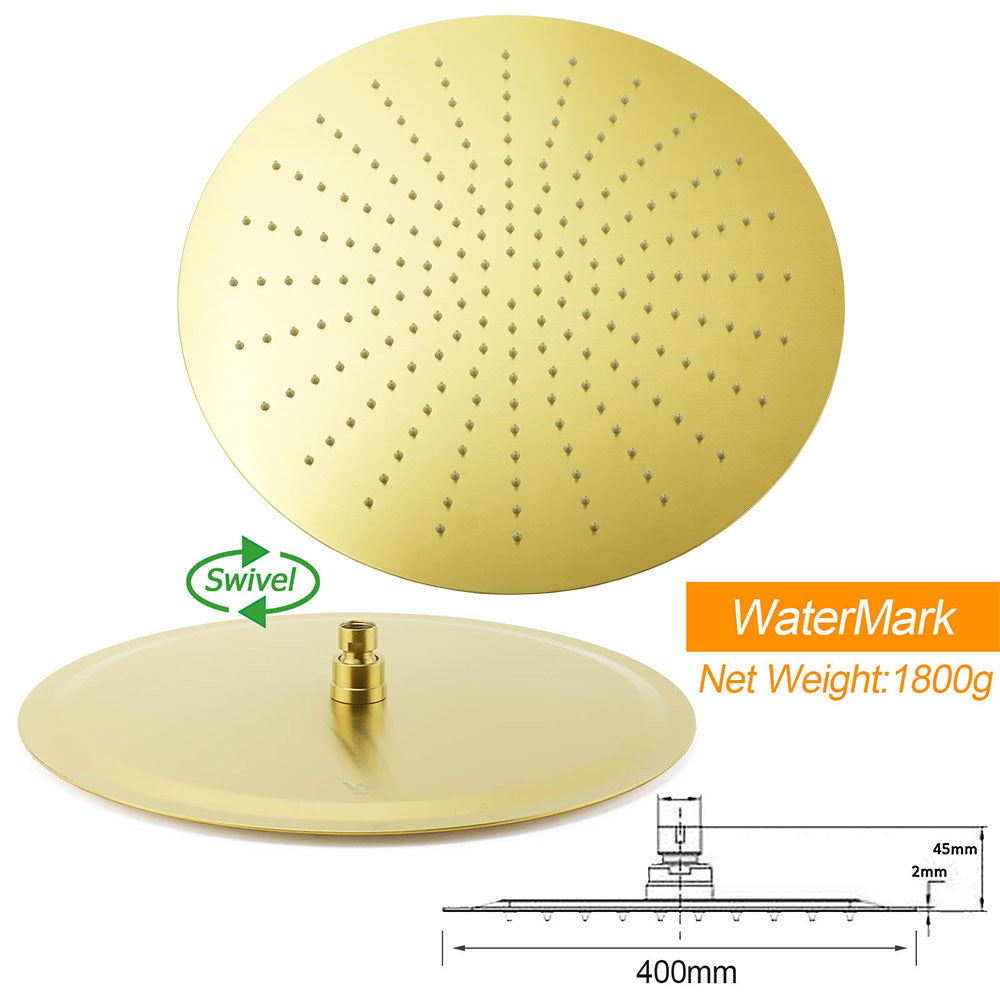 WELS 16" Round Stainless Steel Shower Head Extension Ceiling Arm Set Brushed Gold V1233-A511300GKSR116G