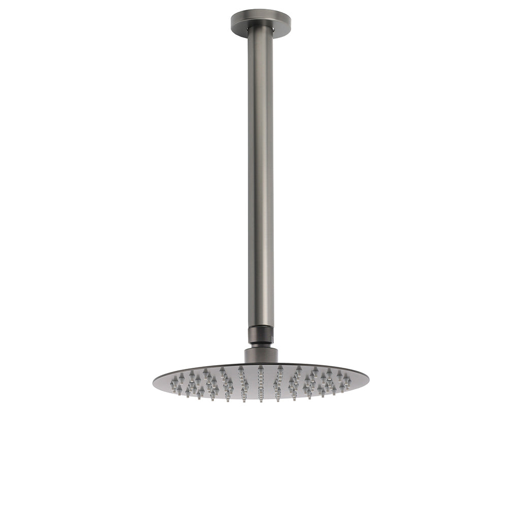 WELS Gun Metal Round 8" SUS Rainfall Shower Head 300mm Ceiling Dropper Arm Set V1233-A511300GMKSR108GM