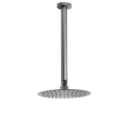 WELS Gun Metal Round 8" SUS Rainfall Shower Head 300mm Ceiling Dropper Arm Set V1233-A511300GMKSR108GM