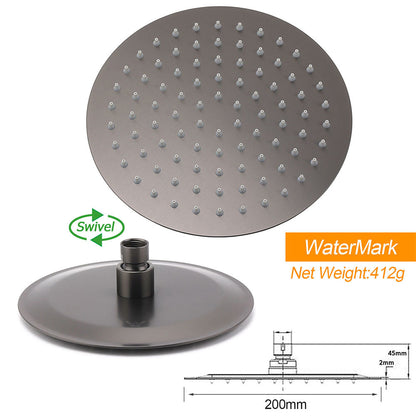 WELS Gun Metal Round 8" SUS Rainfall Shower Head 300mm Ceiling Dropper Arm Set V1233-A511300GMKSR108GM