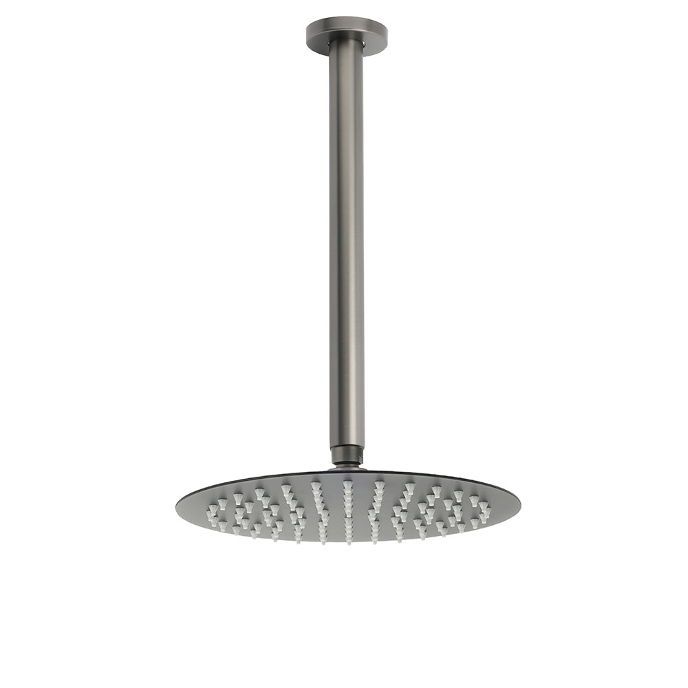 WELS Gun Metal Round 10" SUS Rainfall Shower Head 300mm Ceiling Dropper Arm Set V1233-A511300GMKSR110GM