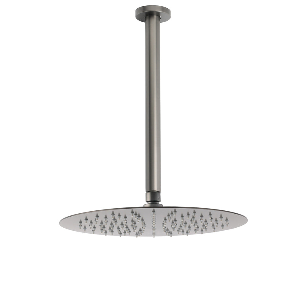 WELS Gun Metal Round 12" SUS Rainfall Shower Head 300mm Ceiling Dropper Arm Set V1233-A511300GMKSR112GM
