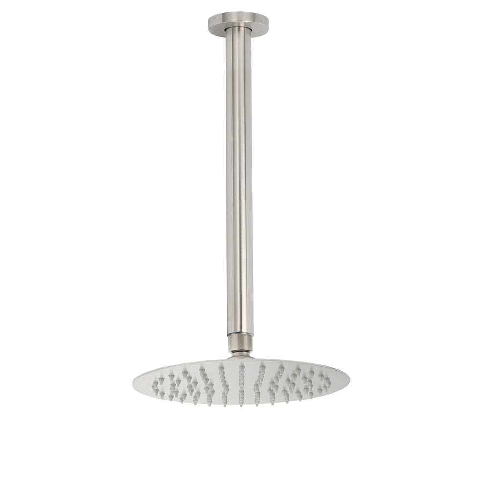 Brushed Nickel Round 8" Shower Rain Head + 300mm Brass Ceiling Dropper Arm Set V1233-A511300NKSR108N