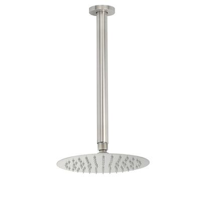 Brushed Nickel Round 8" Shower Rain Head + 300mm Brass Ceiling Dropper Arm Set V1233-A511300NKSR108N