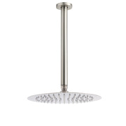 Brushed Nickel Round 10" Shower Rain Head + 300mm Brass Ceiling Dropper Arm Set V1233-A511300NKSR110N