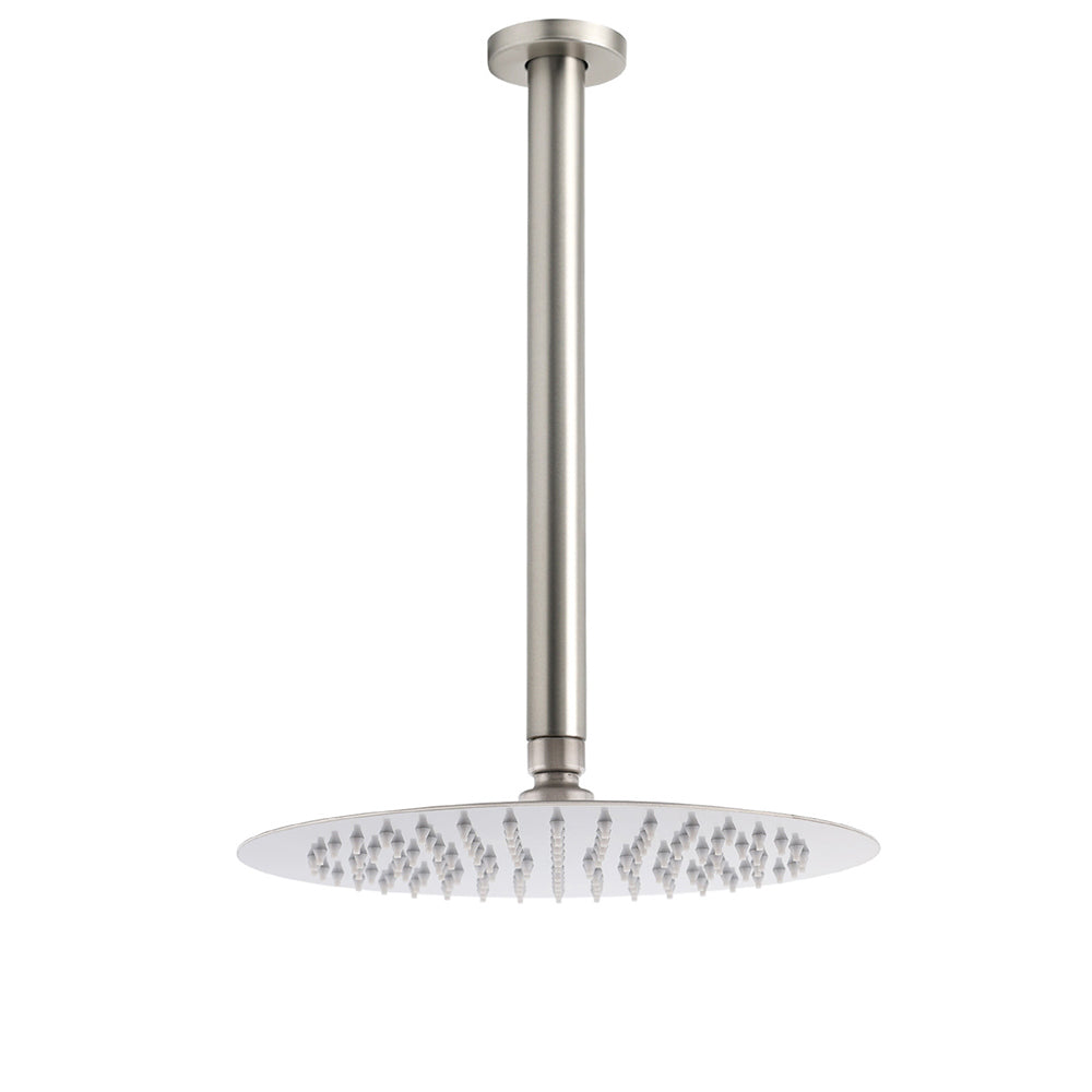 Brushed Nickel Round 10" Shower Rain Head + 300mm Brass Ceiling Dropper Arm Set V1233-A511300NKSR110N