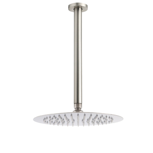Brushed Nickel Round 10" Shower Rain Head + 300mm Brass Ceiling Dropper Arm Set V1233-A511300NKSR110N