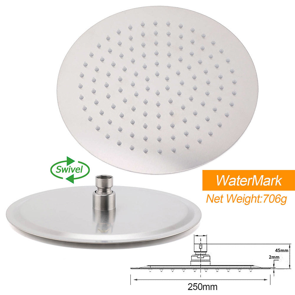Brushed Nickel Round 10" Shower Rain Head + 300mm Brass Ceiling Dropper Arm Set V1233-A511300NKSR110N