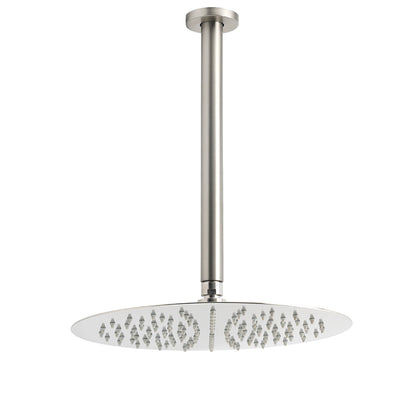 Brushed Nickel Round 12" Shower Rain Head + 300mm Brass Ceiling Dropper Arm Set V1233-A511300NKSR112N
