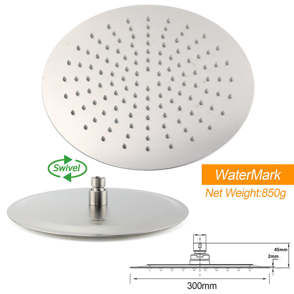 Brushed Nickel Round 12" Shower Rain Head + 300mm Brass Ceiling Dropper Arm Set V1233-A511300NKSR112N