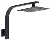 Matt Black 8" Square Thin Rain Shower Head Brass Gooseneck Wall Arm Watermark V1233-A602BKSS108B