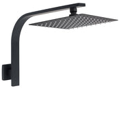 WELS Matt Black 10" Square Thin Rain Shower Head Brass Gooseneck Wall Arm Set V1233-A602BKSS110B