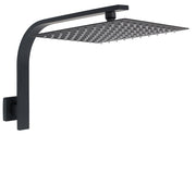 Matt Black 12" Square Large Thin Rain Shower Head Brass Gooseneck Wall Arm Watermark V1233-A602BKSS112B