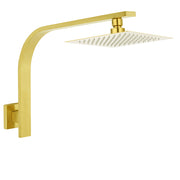 WELS Brushed Gold Square 8" Slim Rain Shower Head Brass Wall Gooseneck Arm Set V1233-A602GKSS108G
