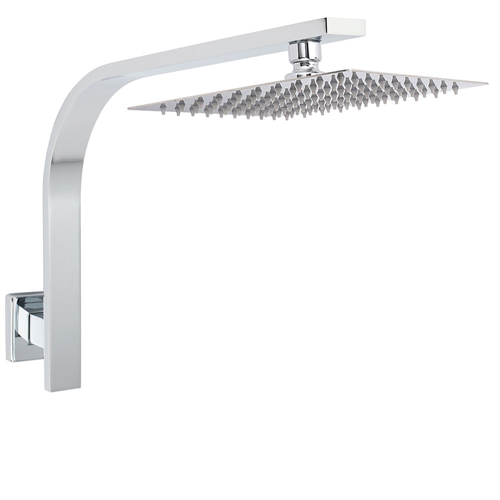 WELS Chrome 8" 200mm SUS Square Rainfall Shower Head Brass Gooseneck Wall Arm Set V1233-A602KSS108