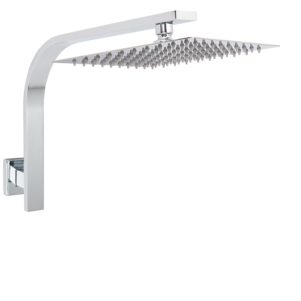 WELS Chrome Square 10" Thin Rainfall Shower Head + Brass Gooseneck Wall Arm Set V1233-A602KSS110