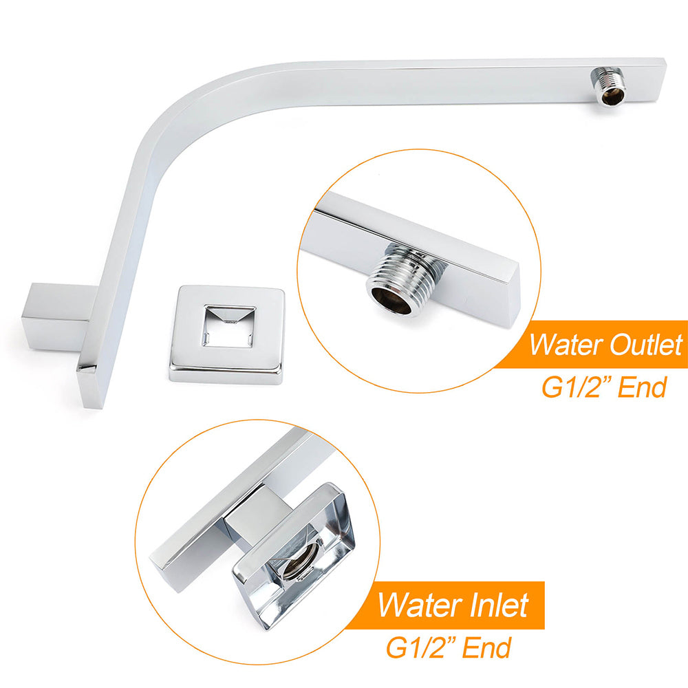 WELS Chrome Square 10" Thin Rainfall Shower Head + Brass Gooseneck Wall Arm Set V1233-A602KSS110