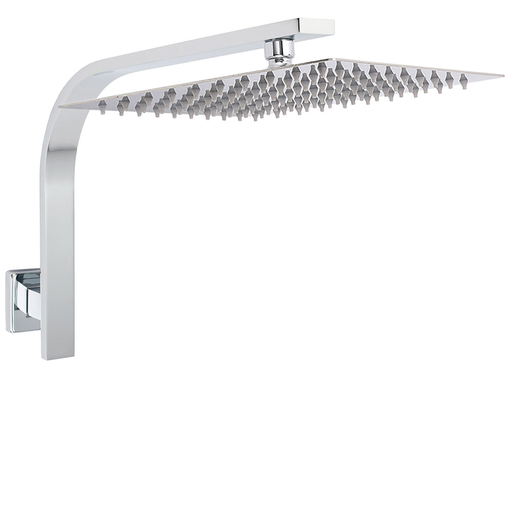 Chrome Square 12" Large Rainfall Shower Head Rose Brass Gooseneck Wall Arm Set V1233-A602KSS112