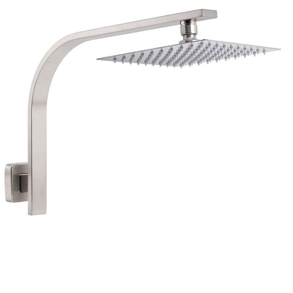 Brushed Nickel Silver Square 8" Rain Shower Head & Brass Gooseneck Wall Arm Set V1233-A602NKSS108N