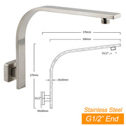 Brushed Nickel Silver Square 8" Rain Shower Head & Brass Gooseneck Wall Arm Set V1233-A602NKSS108N