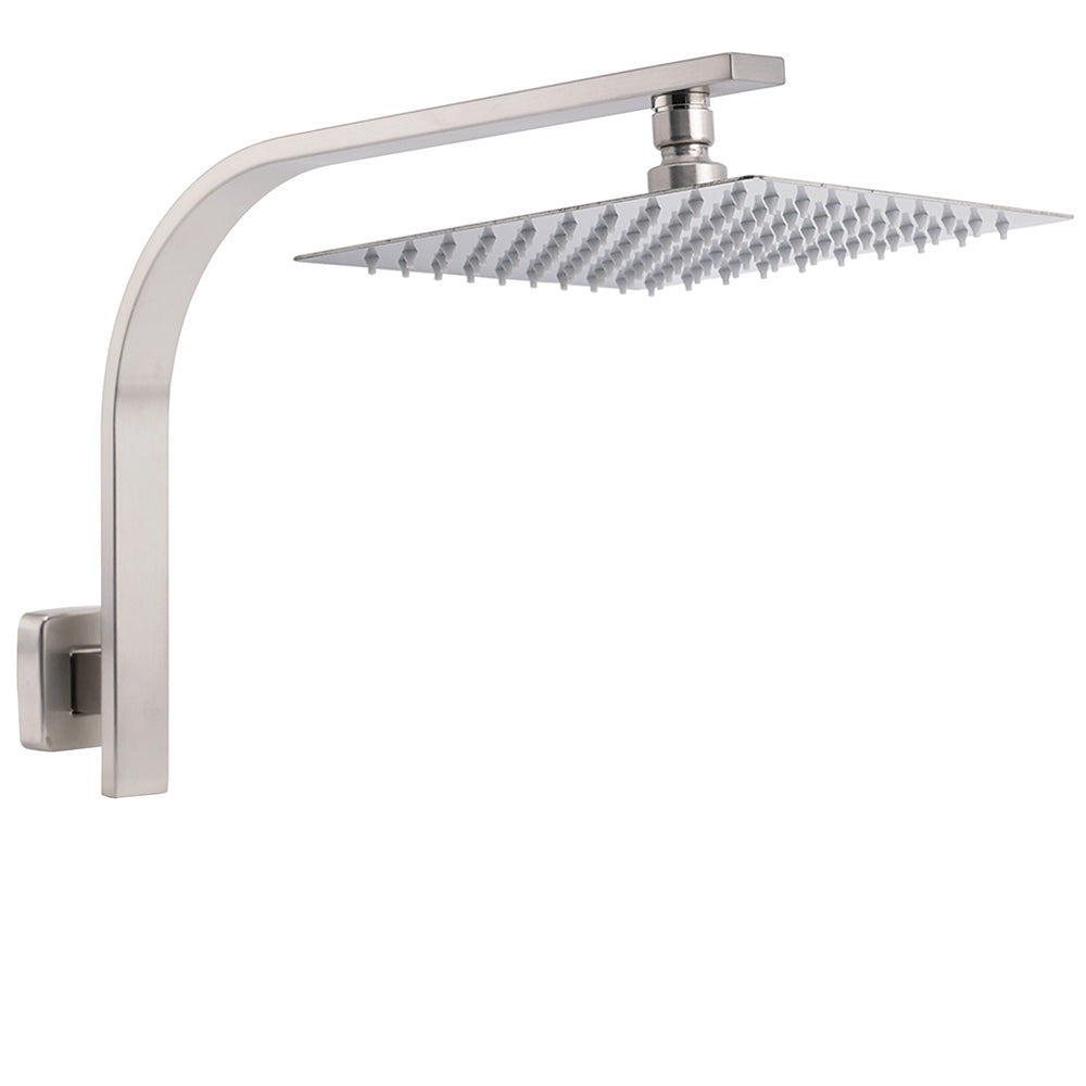 Brushed Nickel Silver Square 10" Rain Shower Head & Brass Gooseneck Wall Arm Set V1233-A602NKSS110N