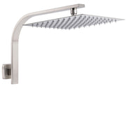 Brushed Nickel Silver Square 12" Rain Shower Head & Brass Gooseneck Wall Arm Set V1233-A602NKSS112N
